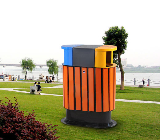 Public Garden Outdoor Plastic Products Dustbin with Iron Coated (HW-08)