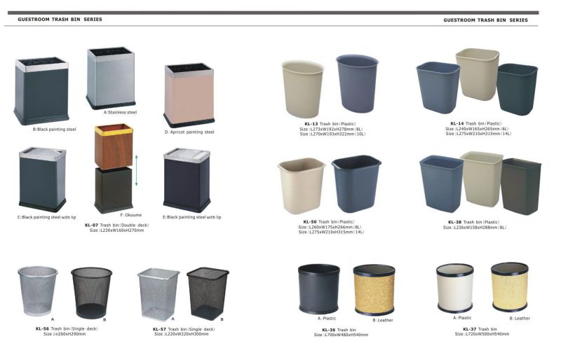 Plastic Waste Bin for Guestroom with Leather Coated (KL-36)