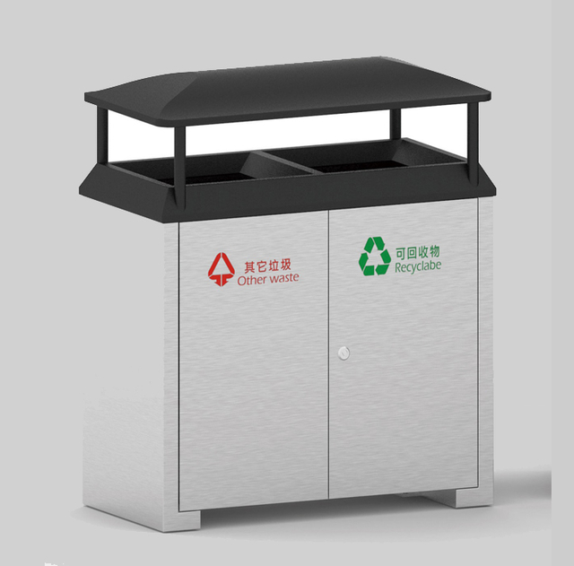 Outdoor Commercial Waste Can With Two Inner Bin HW-528