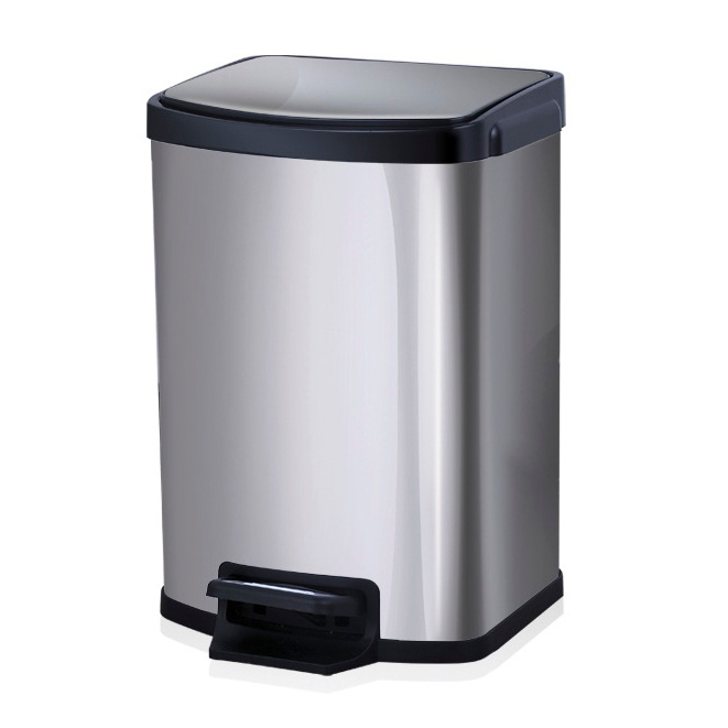 Satin Hydraulic Buffer Square Pedal Trash Can (KL-012)