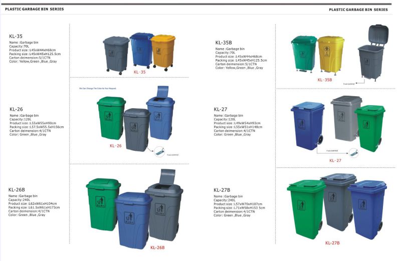 Plastic Outdoor Side-Wheel Trash Bin Waste Container (KL-24)