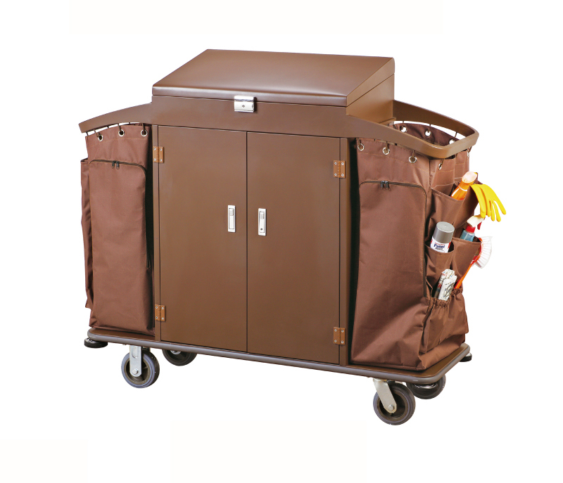 Multi-Function Three Layers Ironwood Hotel Guest Room Cleaning Linen Trolley / Laundry Trolley (FW-128K)