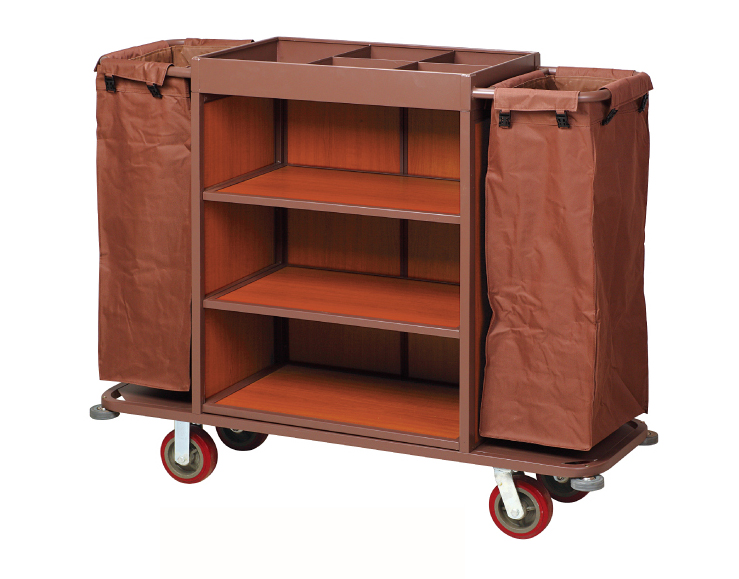 Multi-Function Three Layers Ironwood Hotel Guest Room Cleaning Linen Trolley / Laundry Trolley (FW-56)