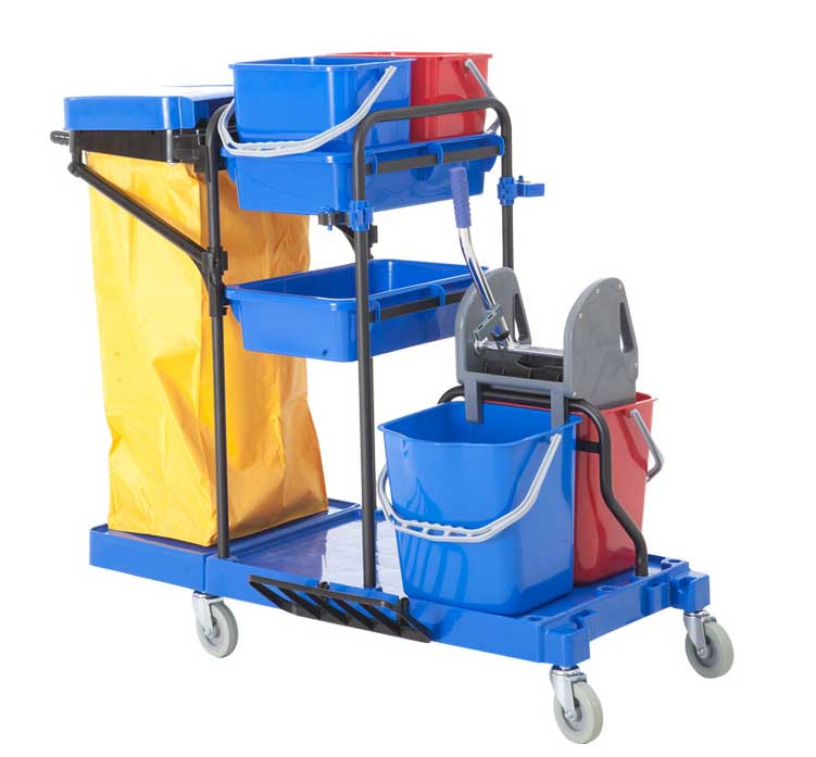 Plastic Multi-Functional Cleaning Trolley Janitor Cart (FW-173)