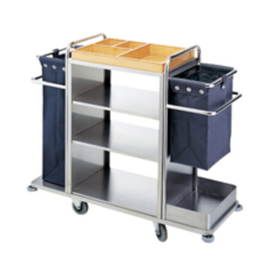 Maid Cart Stainless Steel Hotel Handrail Linen Trolley Cleaning Cart with Separate Fields (FW-58)