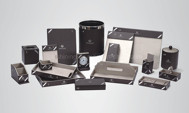Hotel Guest Room Amenities Set with Leatherette