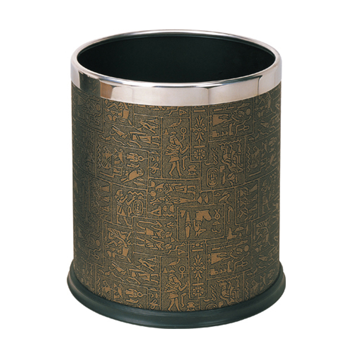 Rounded trash bin with leather cover KL-06P