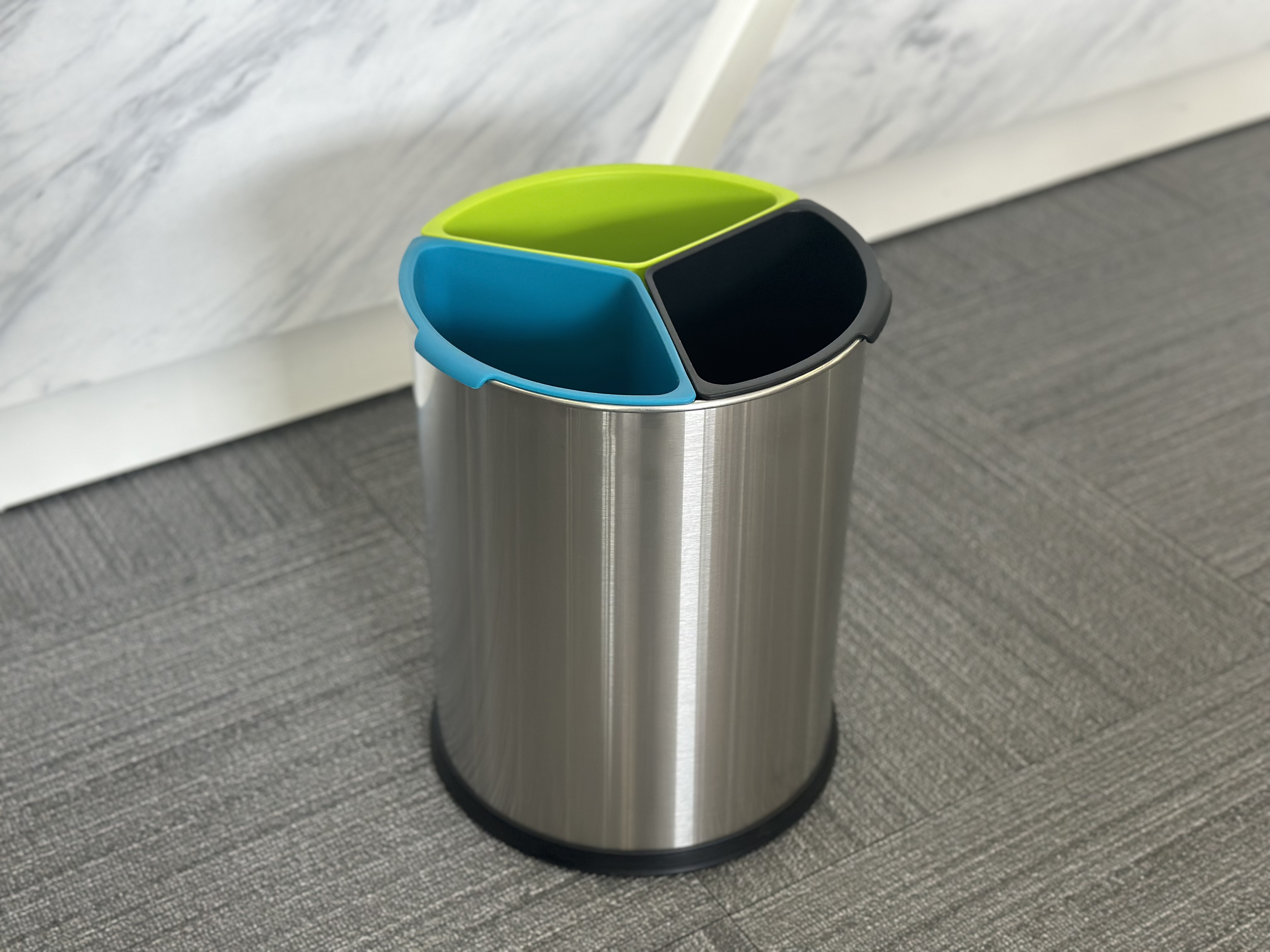 Stainless Steel Hotel Room Trash Can with 3 Compartment