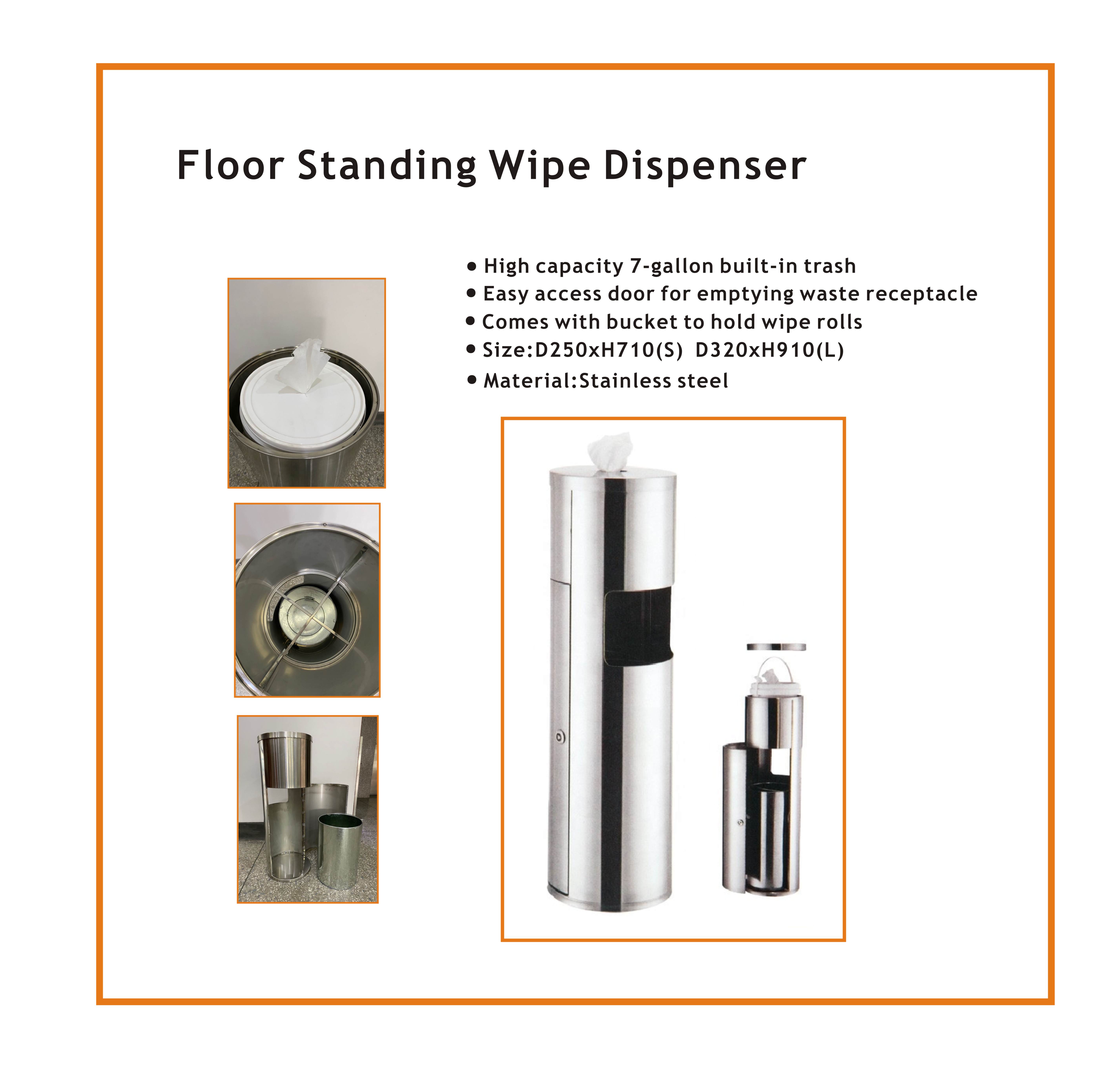 Industrial Stainless Steel Wipes Dispenser for Gym and Supermarket