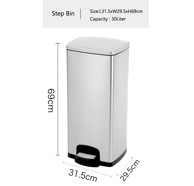 30liter/9gallon Stainless Steel Soft Close Dustbin with Fingerprint Resistant (KL-101)