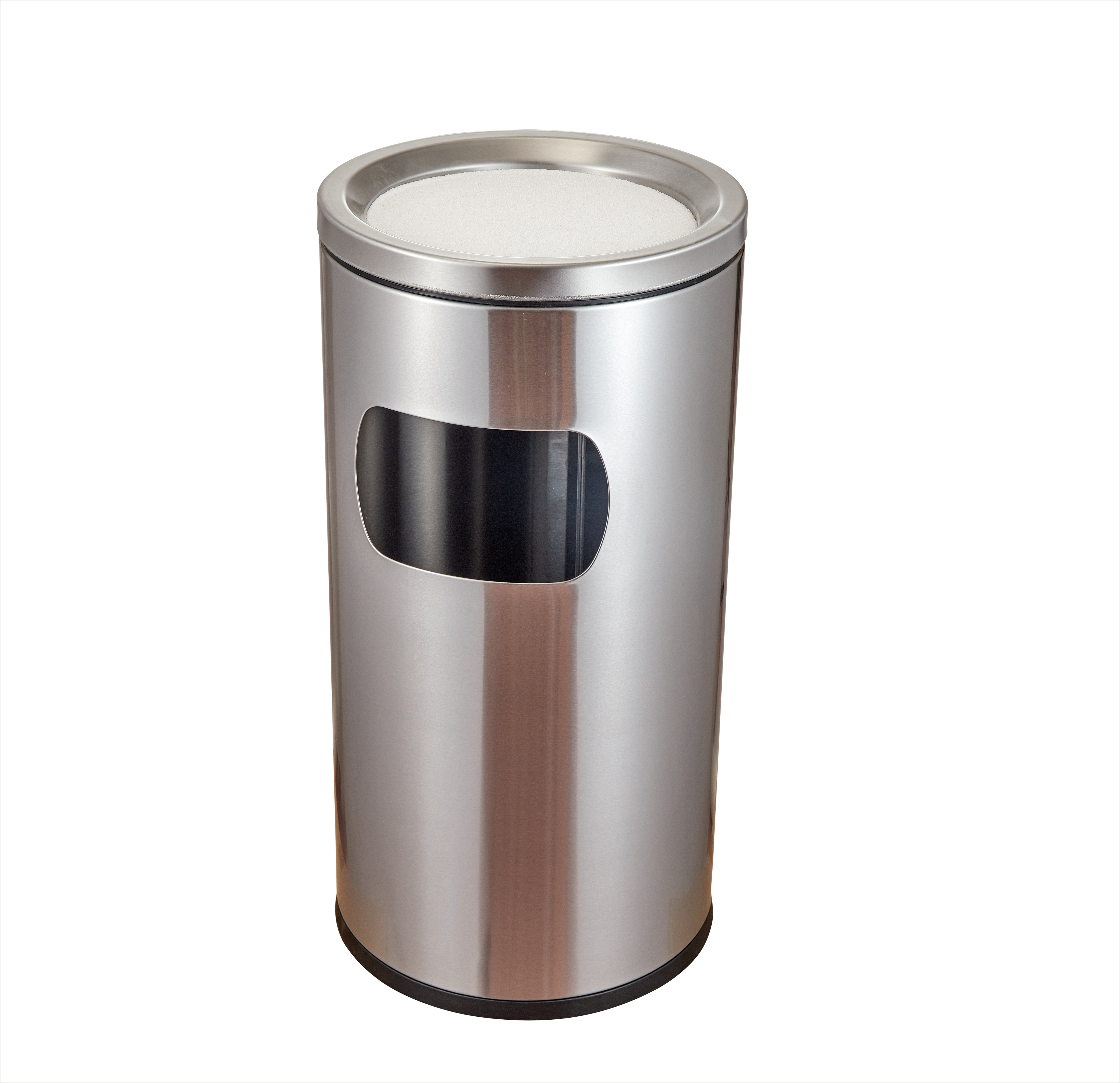 Rounded Stainless Steel Trash can with side open window 
