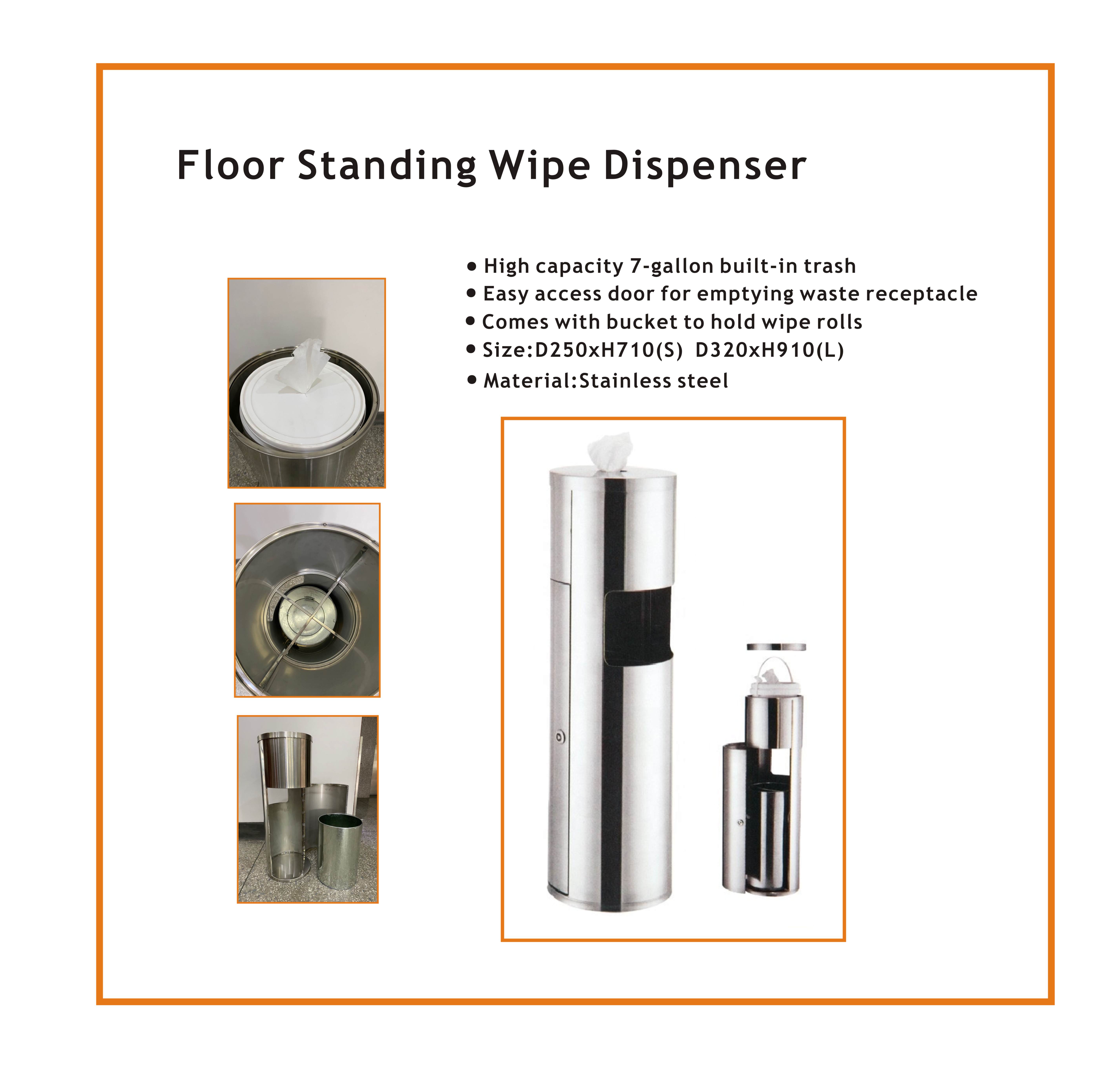 Stainless Steel Floor Standing Wet Wipes Dispenser with Bin